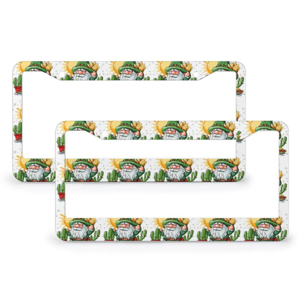 Fun Mexican Christmas Gnome License Plate Cover Â 2Pcs Cactus Frame, Stainless Aluminum, 12X6", Compatible With Us Plates Green 9401284792352