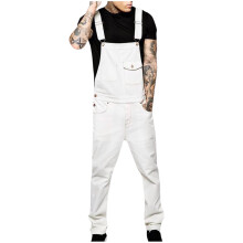 Men's Denim Bib Overall Jean Romper Trousers Adjustable Strap Workwear Slim Fit Jumpsuit Fashion Lightweight Overalls White 2XL