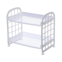Organizador de Prateleira Utilitária de 2 Níveis para Cozinha, Despensa e Banheiro – Prateleira de Mesa Branca para Temperos e Armazenamento