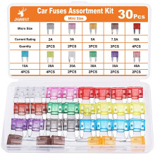 30Pcs Mini Blade Fuse Kit (2A–40A) for Car/RV/Truck/Motorcycle – Compatible with standard automotive fuse boxes