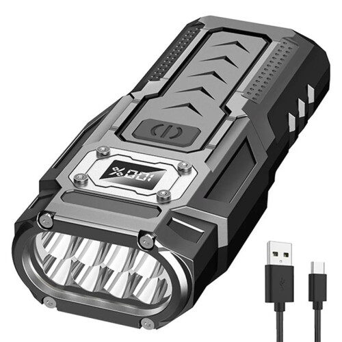 LED Flash Light USB Rechargeable Handheld Flashlight with Power Display Waterproof Work Light for Outdoor Camping