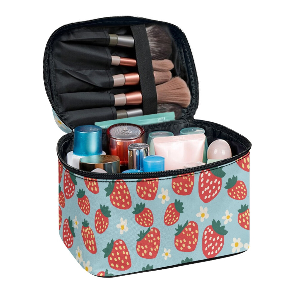 Strawberries Wide-open Portable Makeup Bag Organizer Multi-Purpose Make up Cosmetic Bags Multi-Function Makeup Organizer Men and Women