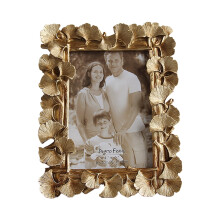 Gold Square Ginkgo Resin Photo Frame, Hand-Painted, Decorative Tabletop Display for Home Decor & Memories – Compatible with Standard Photos