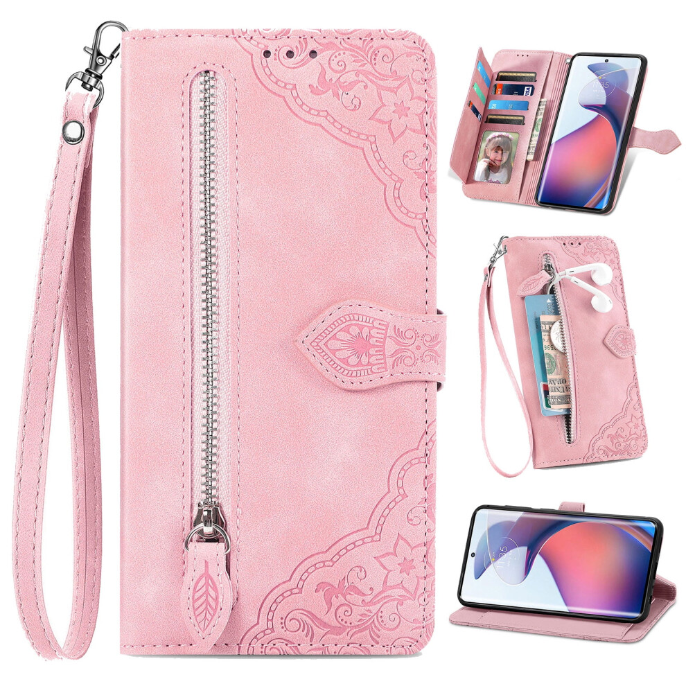 Flower Embossed Pu Leather Wallet Case For Motorola Moto G Stylus 5G 2024 Â Flip Cover With Card Slots, Stand & Wrist Strap, Pink 9097180875864
