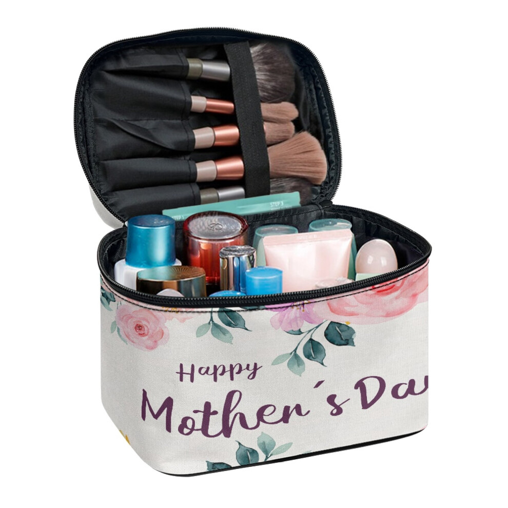 Rose Mother's Day Lightweitht Large Capacity Travel Cosmetic Bag with Brush Slots Cosmetic Bag Organizer Large Capacity