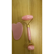 Rose Quartz Face Roller & Gua Sha Set – De-puff, sculpt & glow; natural stone massager for face, eyes, neck; pearlescent pink; packed in compatible