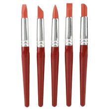 Red Rubber Tip Sculpting Brushes for Clay Pottery 5 pcs