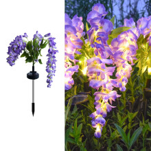 Lampadaire solaire LED glycine 31,5" pour extérieur/jardin – Guirlande suspendue à plusieurs têtes, lampe à fleurs artificielles violettes,
