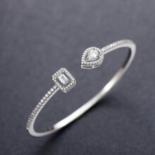 Women 925 Silver Gold Cubic Zirconia Bracelet Bangle Cuff Wedding Jewelry Gifts-#2