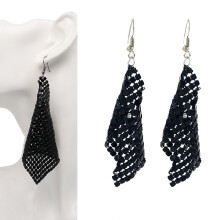 Sequin Earrings Exaggerated Earrings Long Dangle Tassel Drop Earrings Women Jewellery Gift (Black)