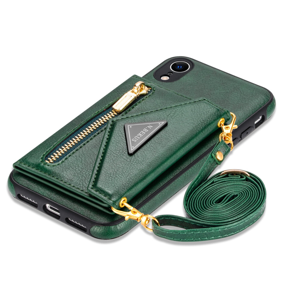 Compatible With Iphone Xr Crossbody Bag Case With Zipper Pocket, Credit Card Holder & Shoulder Strap Â Green 9097180876328