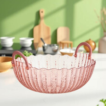 Plastic Water Ripple Fruit Plate 10.1x10.1x5.39" Pink Plastic Fruit Tray Large Capacity Snack Serving Platter for Coffee Table Living Room(1Pcs)