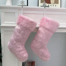 2-Pack Pink Plush Faux Fur Christmas Stockings, Deluxe Fuzzy Holiday Decor for Fireplace – Compatible with Standard Hooks