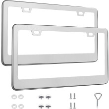 2 Pack License Plate Frames, Stainless Steel Car License Plate Cover Car Accessories with Screw Caps (Silver)