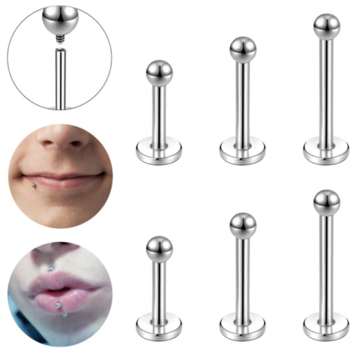2 τεμάχια σκουλαρίκια χειλιών Labret από ανοξείδωτο ατσάλι, δαχτυλίδι χειλιών με 1