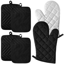 7*9inch Pot Holder Gloves,Black Oven Mitt for Kitchen Baking or Cooking,6Pcs