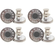 4Pcs 17mm Replacement Pants Buttons, No-Sew Instant Jean Buttons, Adjustable & Reusable Metal Tightener (Silver) – Compatible with Jeans