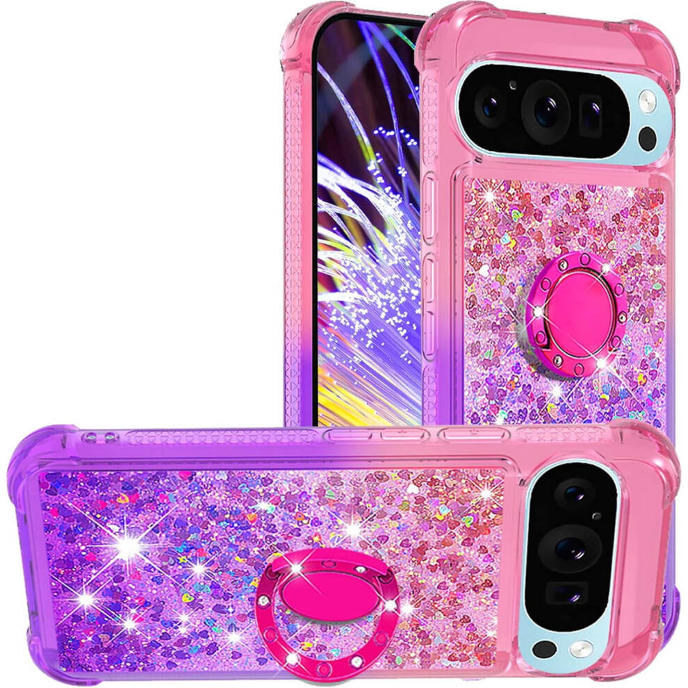 Gradient Quicksand Case For Google Pixel 9 Pro/Pixel 9 2024, Ring Kickstand, Bling Sparkle Liquid Glitter Cover Â Jb-Pink Purple 9405492456891