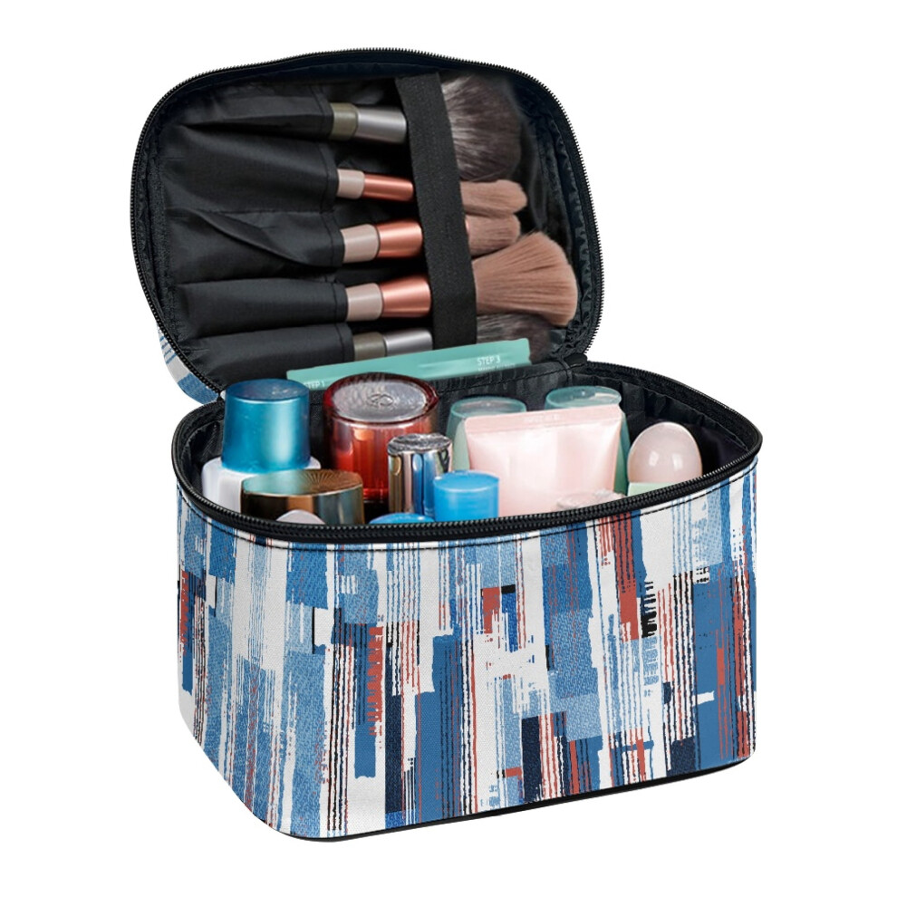 Polyester Travel Wash Cosmetic Bag Portable and Durable Abstract Blue & Red for Men Women 8.86 x 6.5 x 5.9 Inches