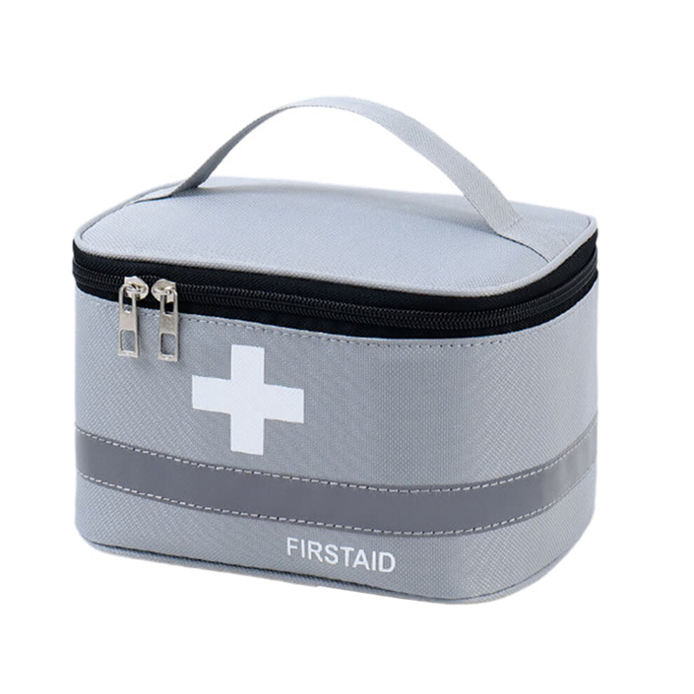 Grey Portable First Aid Kit With Reflective Strip, Large Capacity Medical Bag For Home, Outdoor & Travel Â Oxford Cloth,