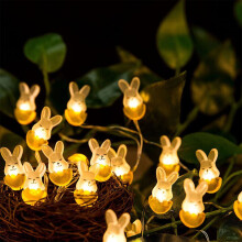 Easter Bunny String Lights, 9.8FT 30LED Rabbit Egg Lights, Battery Operated, Waterproof, Copper Wire, Indoor/Outdoor Use