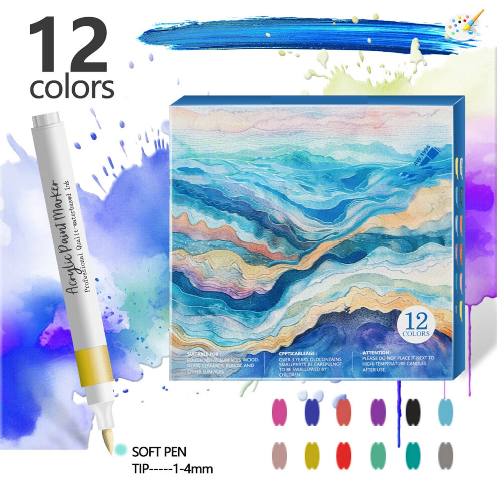 12pc Waterproof Acrylic Nail Art Pens (12ml) â Precision Tip for DIY Patterns, Beginners & Pros