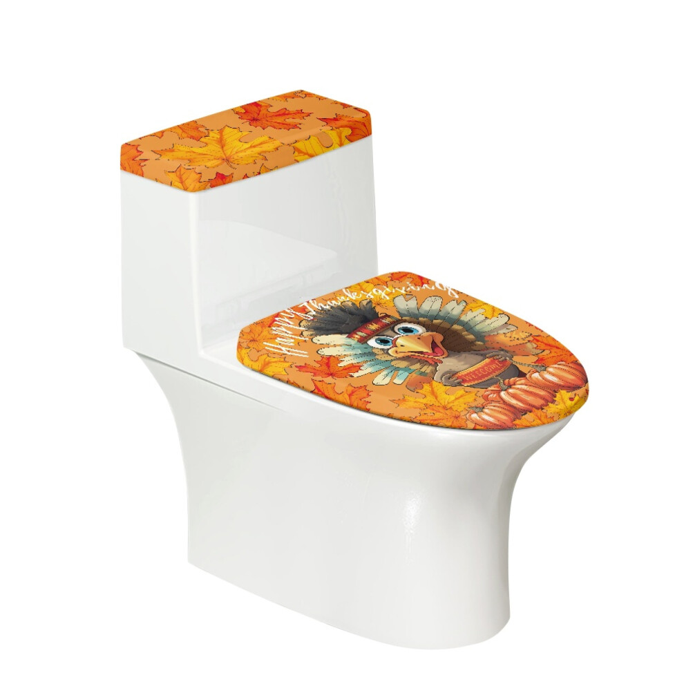 Toilet Seat Lid Cover Set & Toilet Dust Cover Set With Elastic Bottom Elastic Fabric For Machine Washable, Stretchy Fabric, Thanksgiving Day 9341593682640