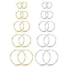 10 Pairs Clip-On Hoop Earrings for Non-Pierced Ears, Stainless Steel, Silver/Gold, 25–60mm, Compatible with Non-Pierced Ears