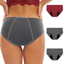 3 Pack Women's Period Underwear, Solid Color Plus Size Leakproof Panties, Breathable Comfortable Overnight Period Panties, Anti-Side Leak