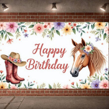 Guirnalda floral, telón de fondo con temática de vaquera y caballos: decoración rústica vintage para fiestas de cumpleaños de niñas, reuniones