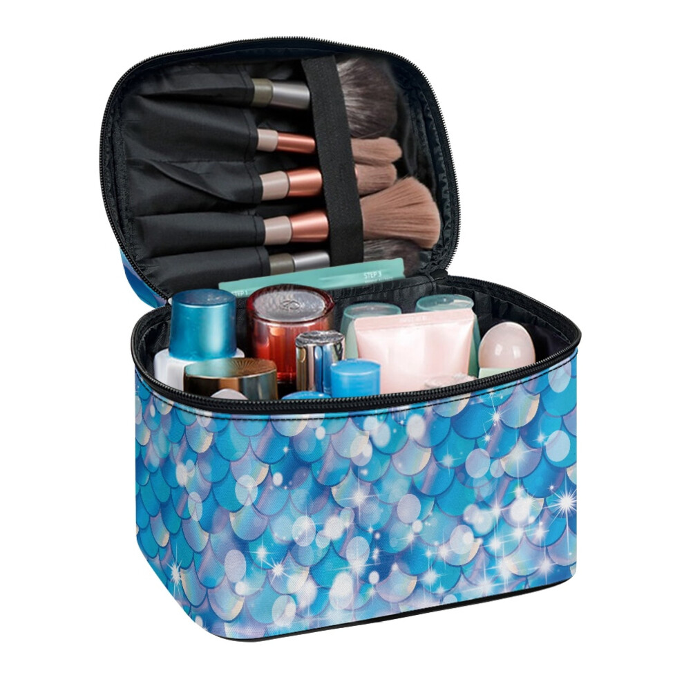 Makeup Travel Case Polyester (8.86"x6.5"x5.9") Brush Slots Women Travel Storage Fish Scale Design