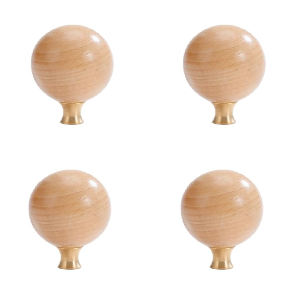 Dresser Knobs 4Pcs Round Wooden Wardrobe Door Handles Brass Wooden Cabinet Drawer Log Single Hole Handle 35Mm 9405492457836