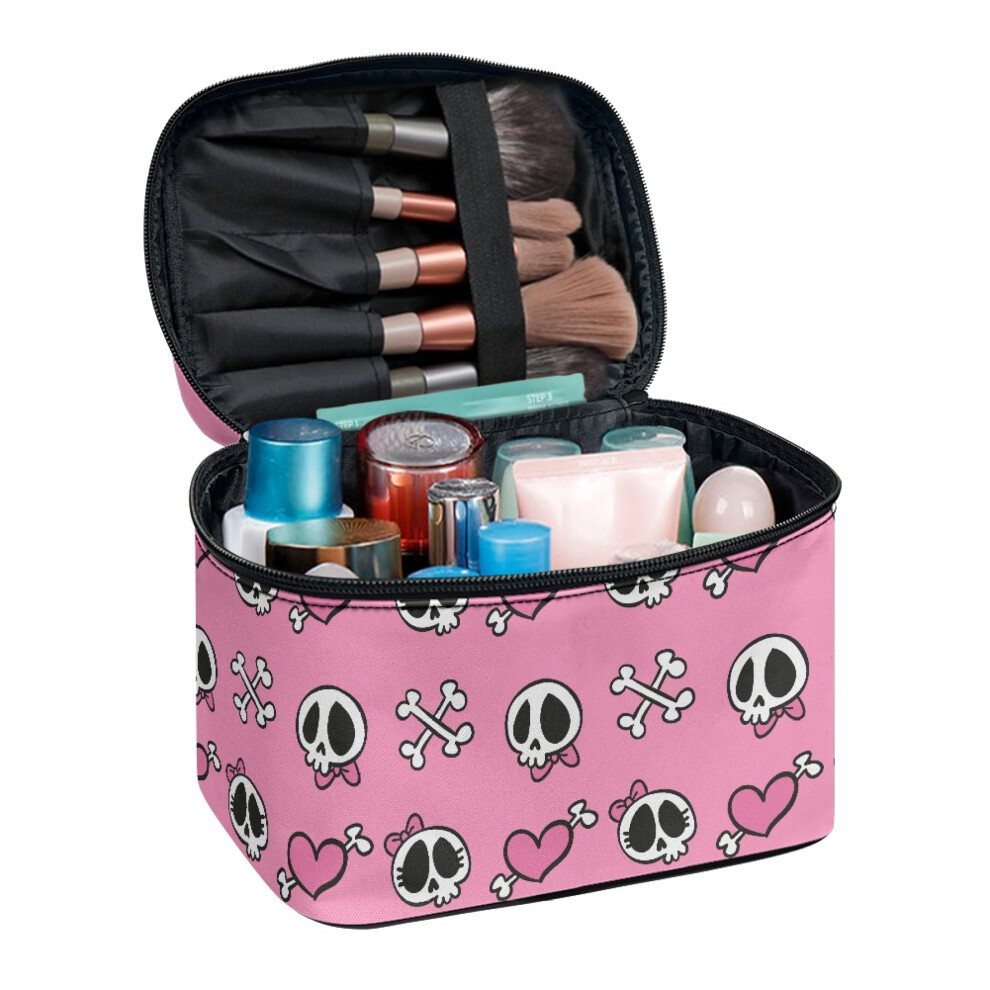 Cute Skulls with Bows Cosmetic Makeup Organizer Bag Travel Portable Multi-Function Makeup Organizer Hand-Held Teacher Home Office
