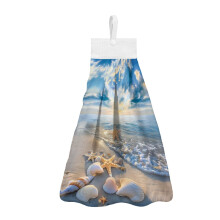 Beach Ocean Kitchen Hand Towels – Starfish & Shells Design, Absorbent, Hangable Loop, 2-Pack, Easy Clean, Compatible with Bathroom & Dish Use