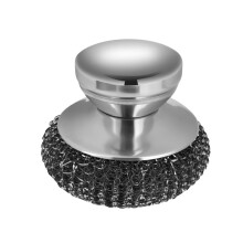 Steel Wool Scrubber with Stainless Steel Handle, 3.54x2.56", for Dishes, Cast Iron, Pans, Grills – Silver
