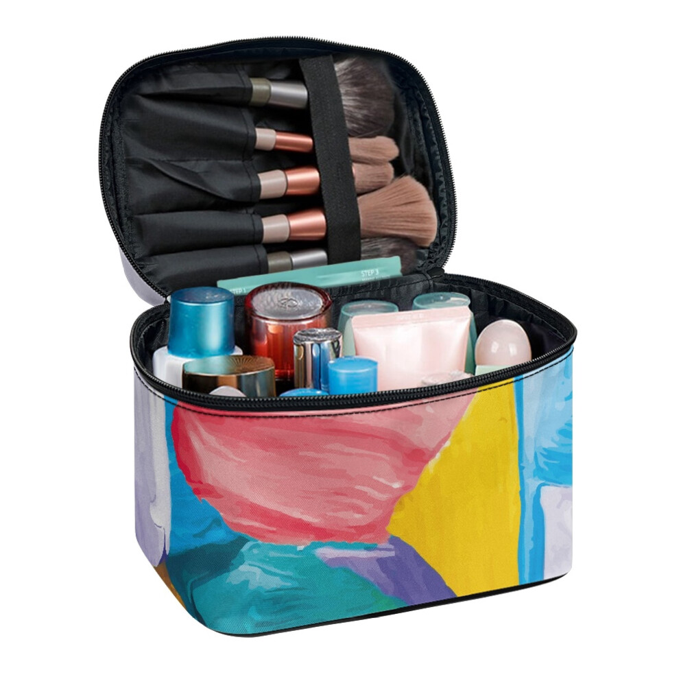 Abstract Cosmetic Toiletry Bag with Brush Slots and Slip-in