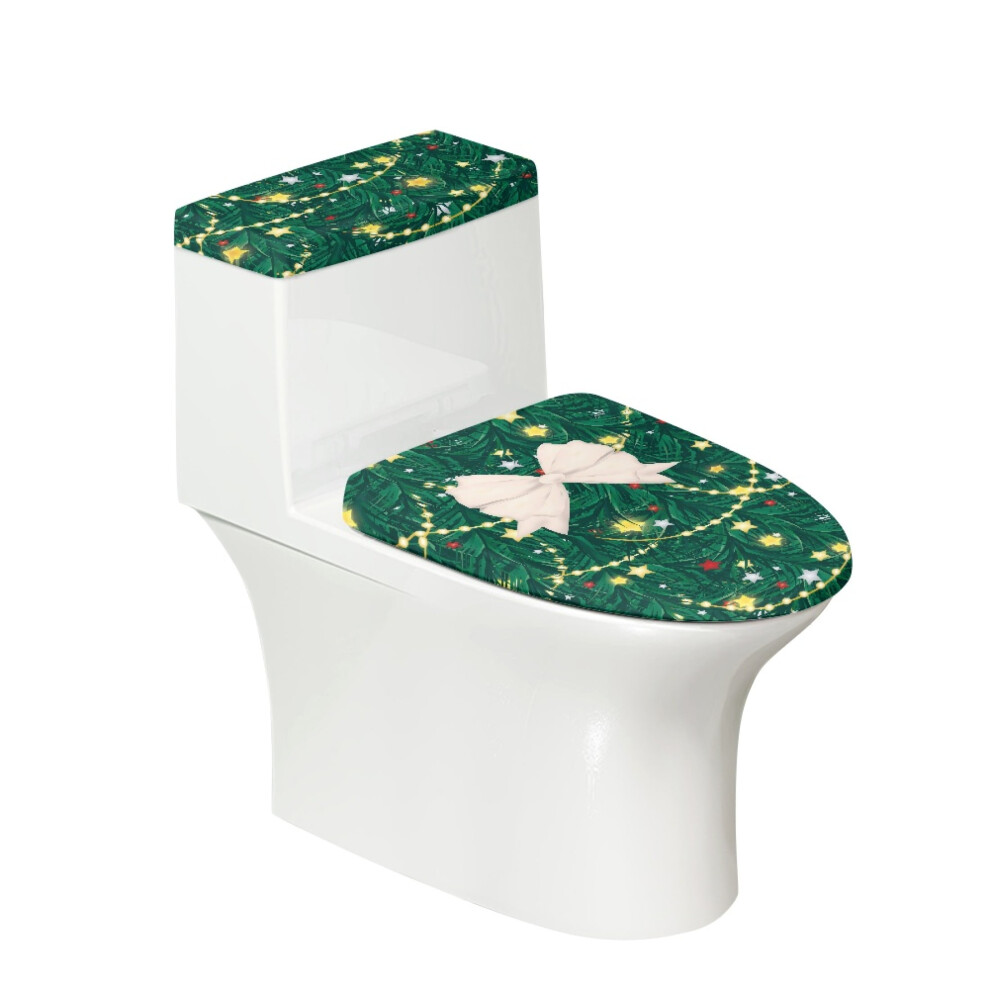 White Bow Elastic Toilet Lid Cover And Tank Cover 17"X21" 9043876441592
