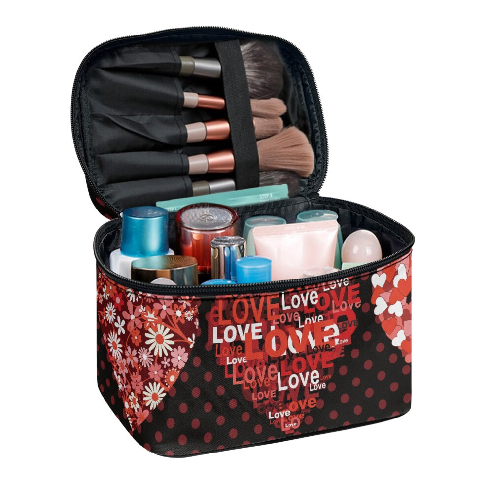 Cosmetic Case Heart-Shaped Pattern Polyester Make Up Organizer Bag Handy Brush Holders Women Girlfriend Teacher Valentines Day Gifts