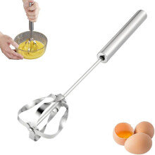 2025 Stainless Steel Semi-Automatic Whisk, Wider Head Hand Push Rotary Mixer for Eggs, Milk, Cooking – Upgrade 10in, Compatible with Kitchen Use