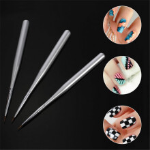 Thin Nail Brush 3Pcs Nail Art Liner Brush Silver 8mm Plastic and Nylon for Fine Drawing