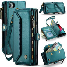 RFID-Blocking Crossbody Wallet Case for iPhone 7/8/SE – 7-Card Holder, Zipper Bills Slot, Soft PU Leather, Magnetic Strap