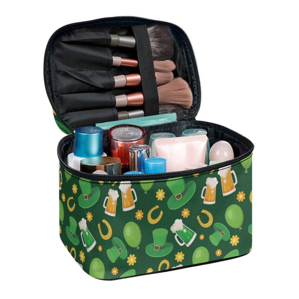 St. Patrick's Day Double Layer Travel Makeup Bag Zipper Wide Open Portable Pouch Portable Traveling with Large Capacity Bridesmaid