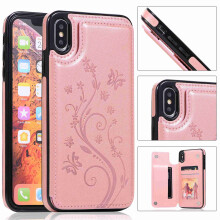 For compatible with iPhone 7 Plus / 8 Plus, Retro Flower Patterned PU Leather Back Card Wallet Flip Stand Cover,rosegold