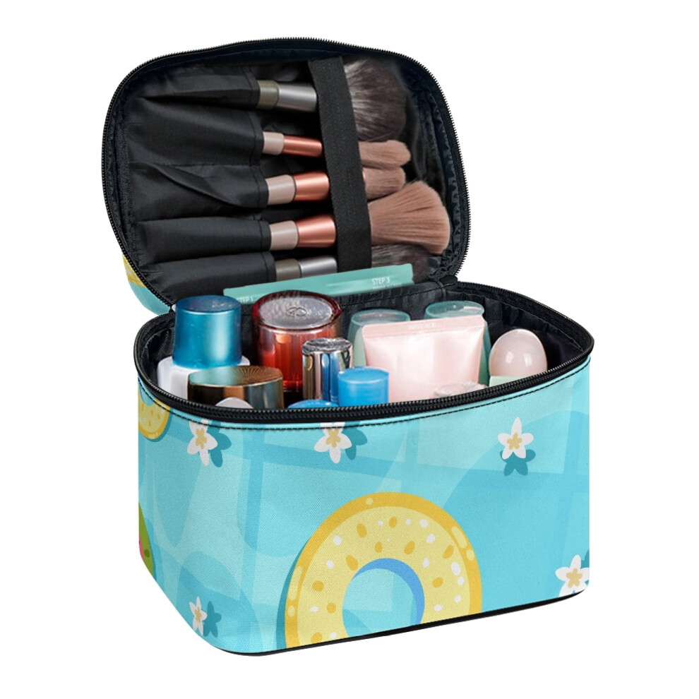 Makeup Case Daisy Pattern on Swim Ring Portable Toiletry Cosmetic Travel Bag Handle Polyester Lightweitht