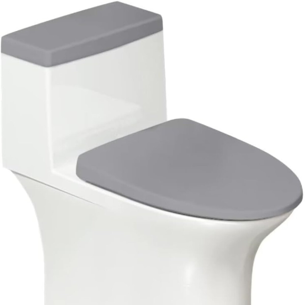 Polyester Fibre Toilet Lid Cover,Toilet Tank Lid Cover,Bathroom Soft Seat Toilet Cover Set Plush, With Elastic Bottom, Machine Wash,Grey 9101399527657