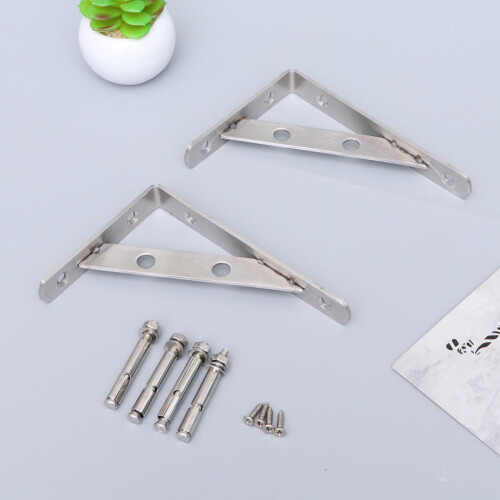 2pcs Industrial Wall Shelf Support Bracket Stainless Steel Triangular Bracket with 4 Screws (3x150mm)