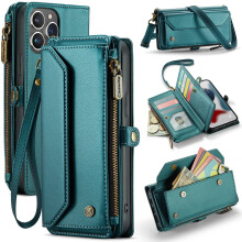 RFID-Blocking Crossbody Wallet Case for iPhone 13 Pro Max – 10-Card Holder, Zipper Bills Slot, Soft PU Leather, Magnetic Strap