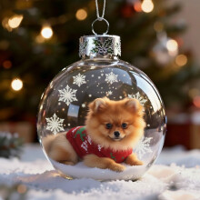 Christmas Dog Clear Ball Ornament, Puppy Snow Globe, Pomeranian Glass Tree Decor – Compatible with Christmas Trees