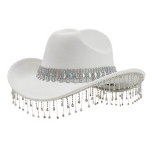 Stylish Cowboy Hat For Women And Men Western Hat With Large Round Gemstone Fringe Rhinestone Decorations For Parties And Events