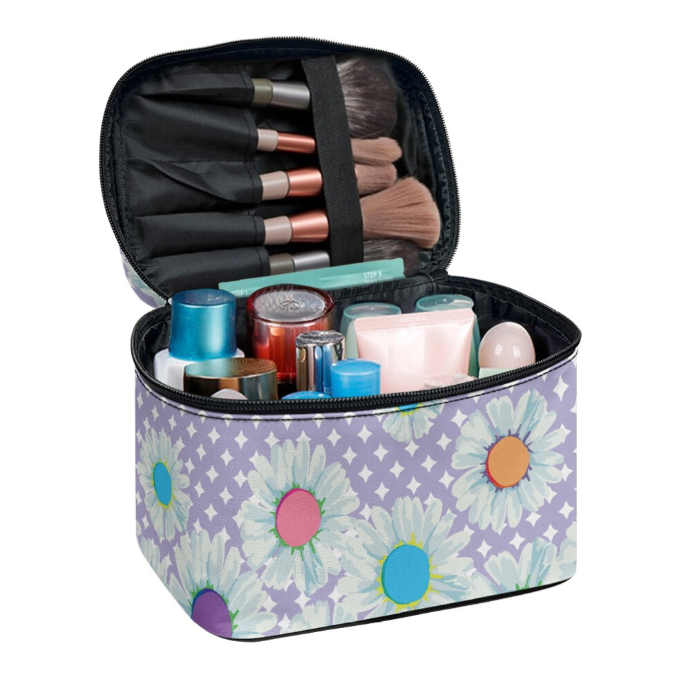 Cosmetic Makeup Bag Daisy Travel Cosmetic Bag Wide Open Portable Pouch Polyester Portable